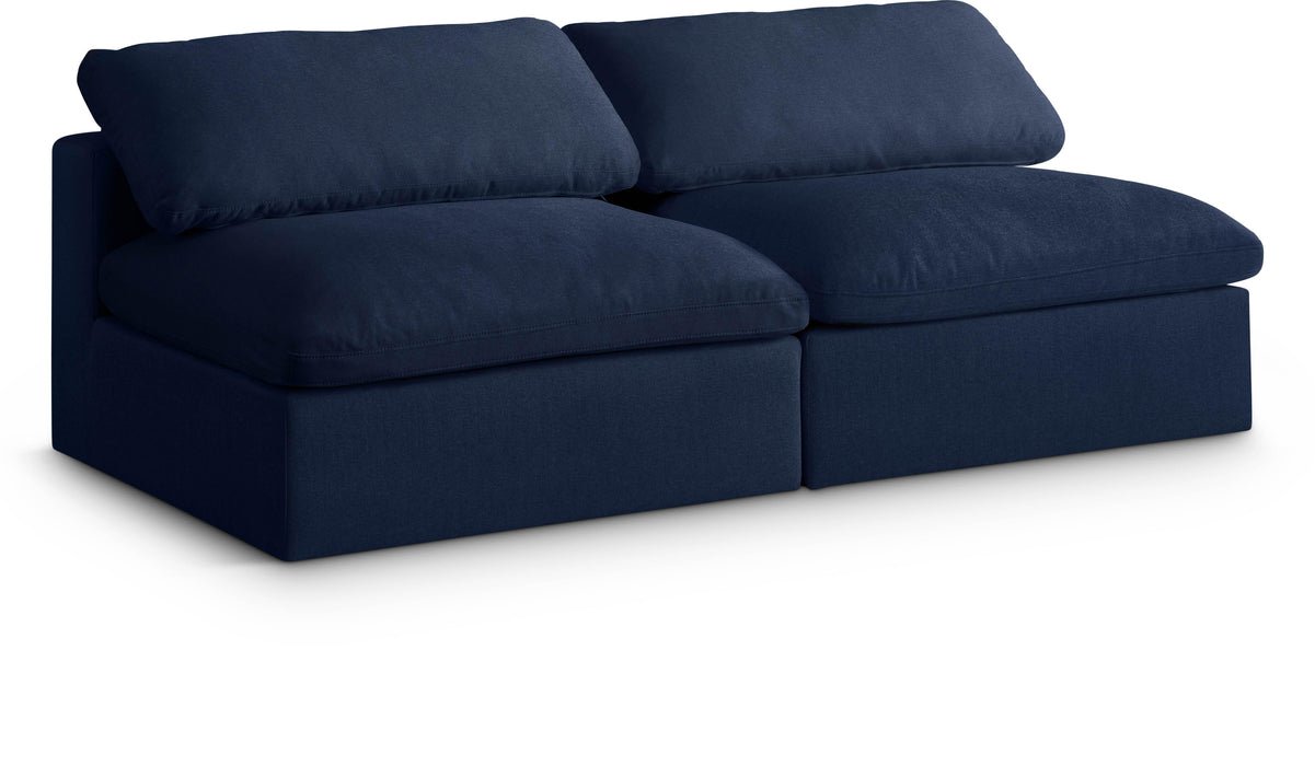 Serene Navy Linen Fabric Deluxe Cloud Modular Armless Sofa