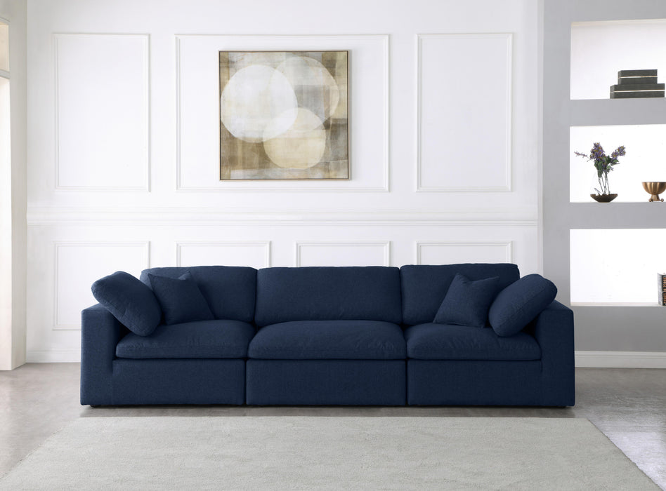 Serene Navy Linen Fabric Deluxe Cloud Modular Sofa