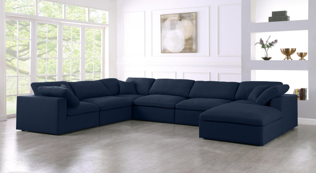 Serene Navy Linen Fabric Deluxe Cloud Modular Sectional