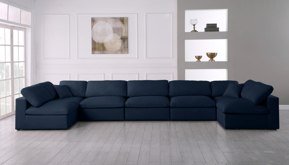 Serene Navy Linen Fabric Deluxe Cloud Modular Sectional