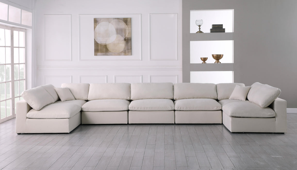Serene Cream Linen Fabric Deluxe Cloud Modular Sectional - Home And Beyond