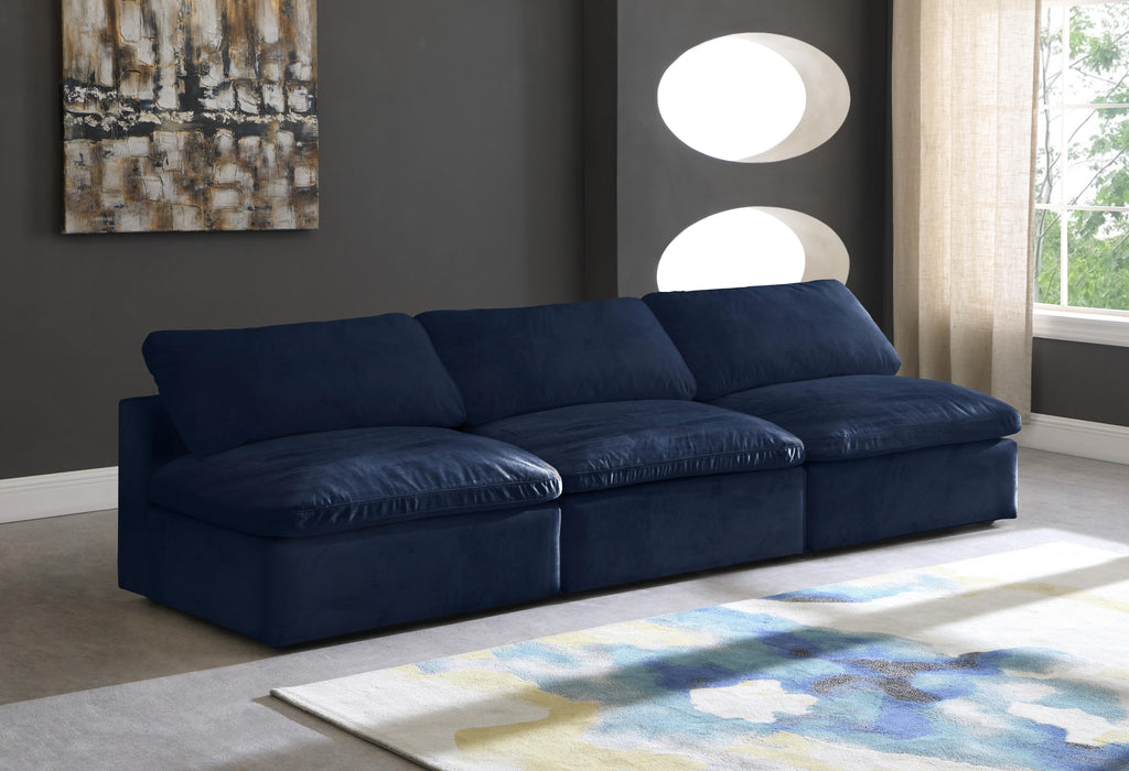 Cozy Navy Velvet Cloud Modular Armless Sofa