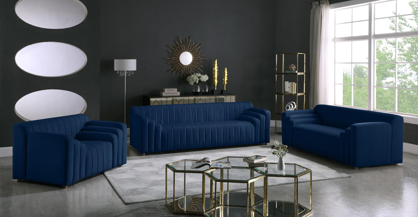 Naya Navy Velvet Loveseat - Home And Beyond