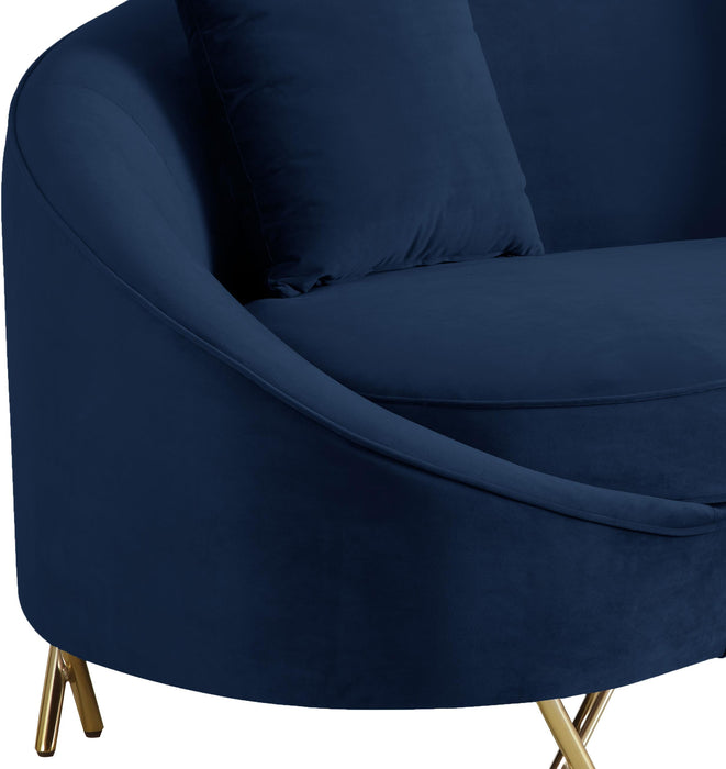 Serpentine Navy Velvet Sofa - Home And Beyond