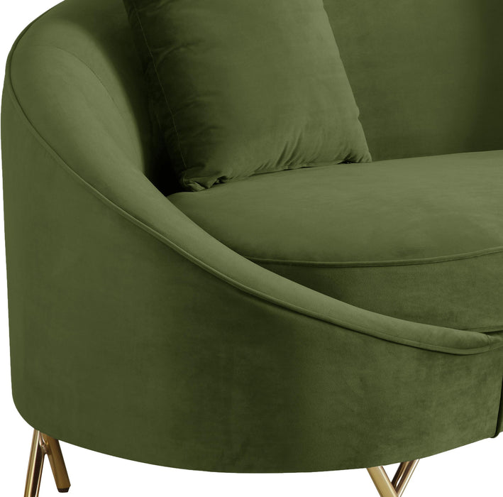 Serpentine Olive Velvet Loveseat - Home And Beyond