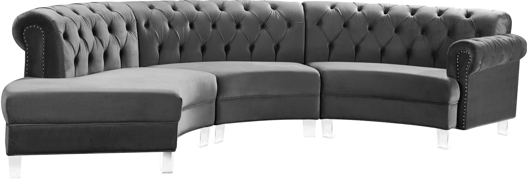 Anabella Grey Velvet 3pc. Sectional