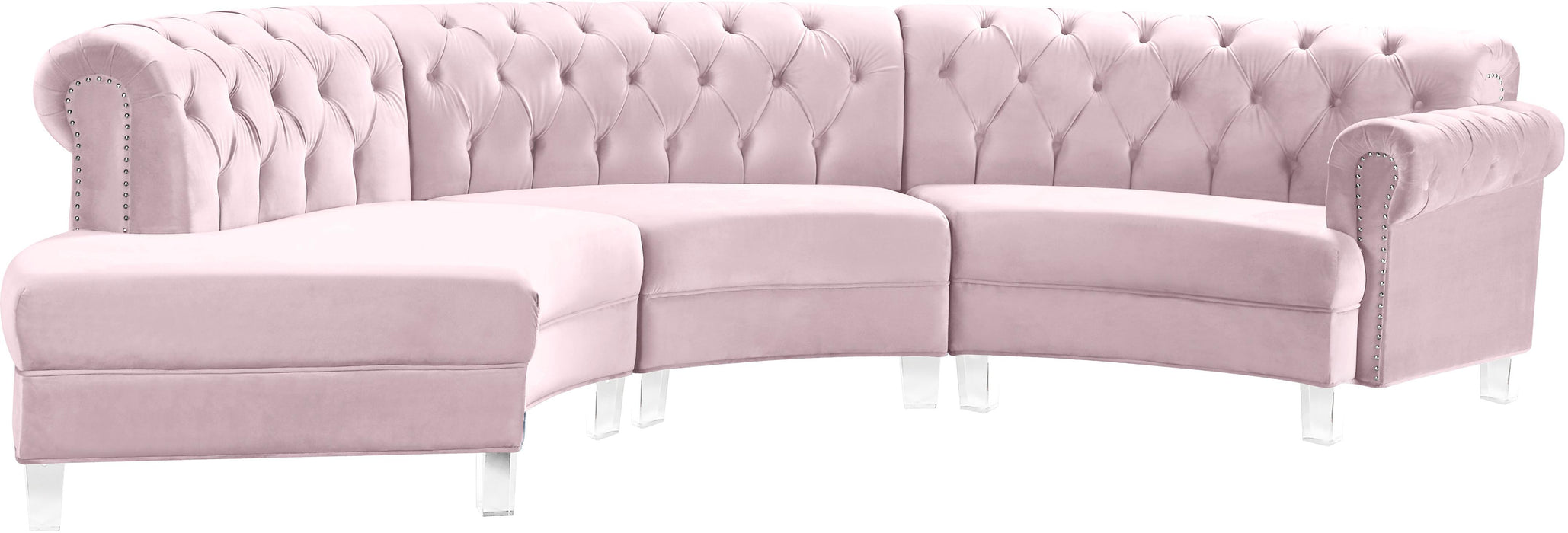 Anabella Pink Velvet 3pc. Sectional