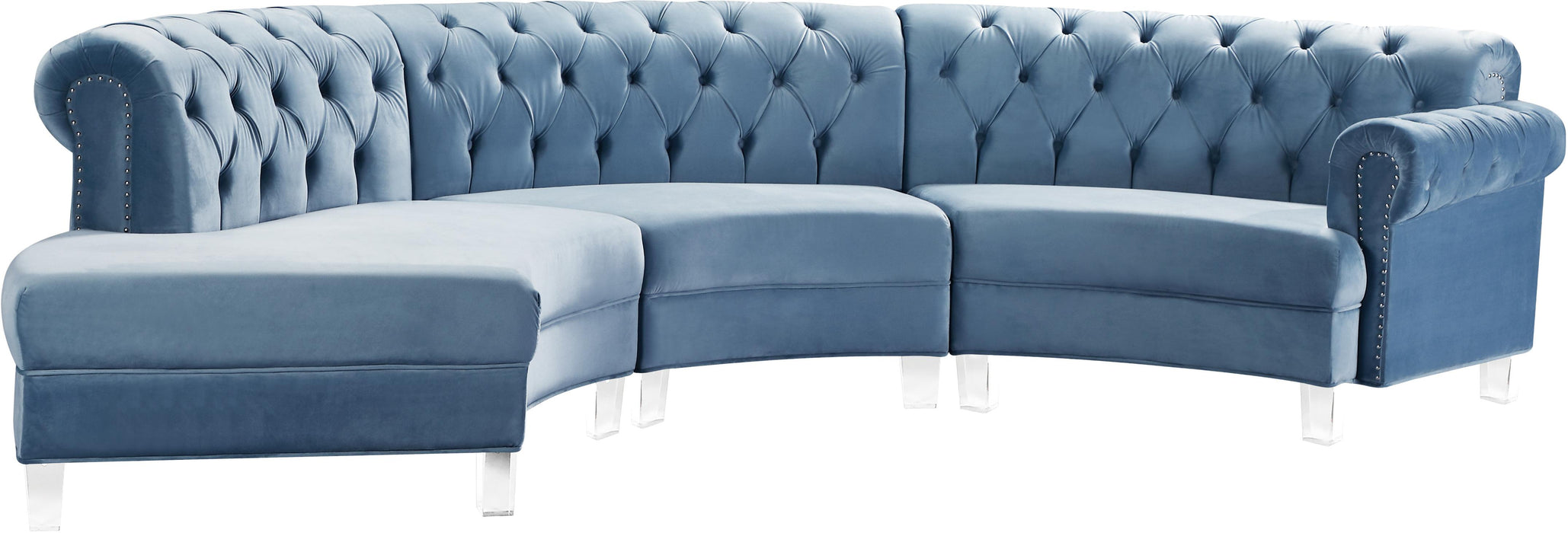 Anabella Sky Blue Velvet 3pc. Sectional