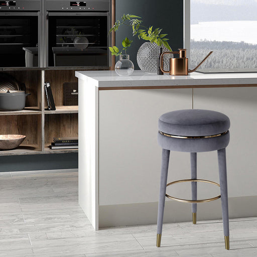 Coral Grey Velvet Counter Stool - Home And Beyond