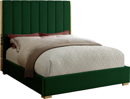 Becca Green Velvet King Bed - Home And Beyond