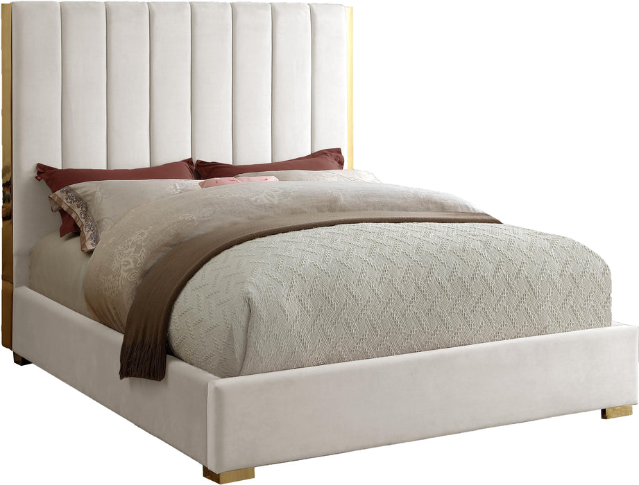 Becca Cream Velvet Queen Bed - Home And Beyond
