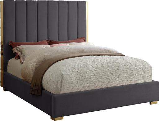 Becca Grey Velvet Queen Bed - Home And Beyond