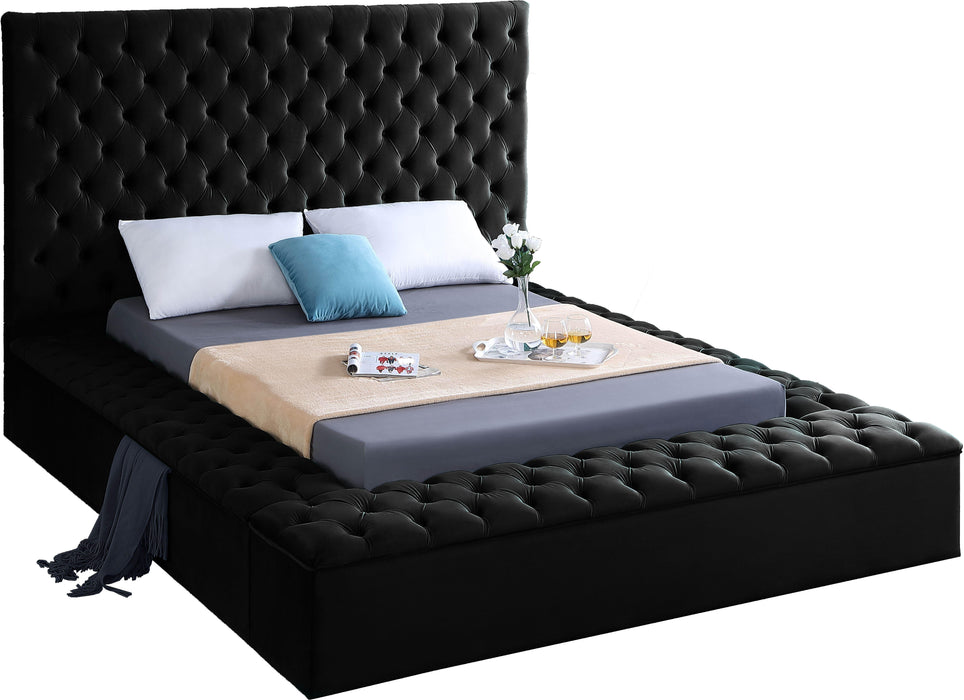 Bliss Black Velvet King Bed (3 Boxes) - Home And Beyond
