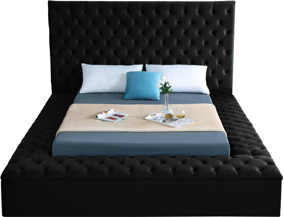 Bliss Black Velvet Queen Bed (3 Boxes) - Home And Beyond