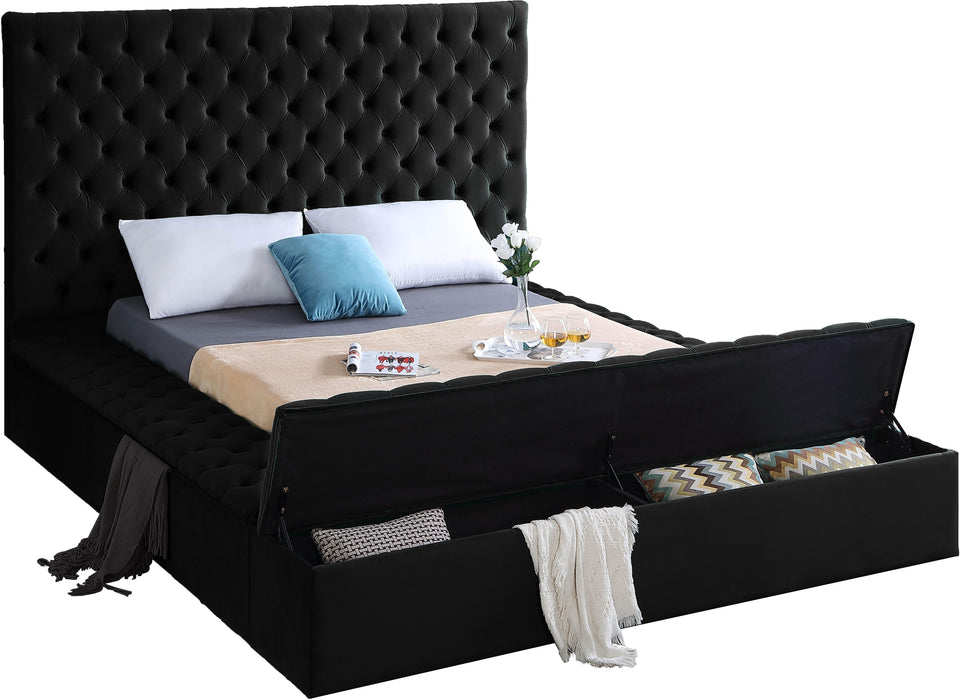 Bliss Black Velvet Queen Bed (3 Boxes) - Home And Beyond
