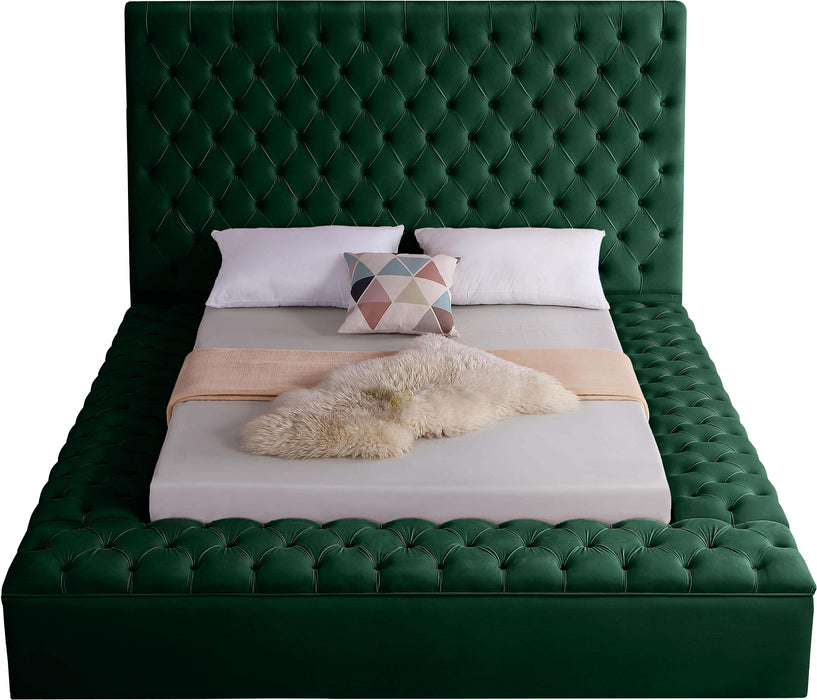 Bliss Green Velvet Queen Bed (3 Boxes) - Home And Beyond