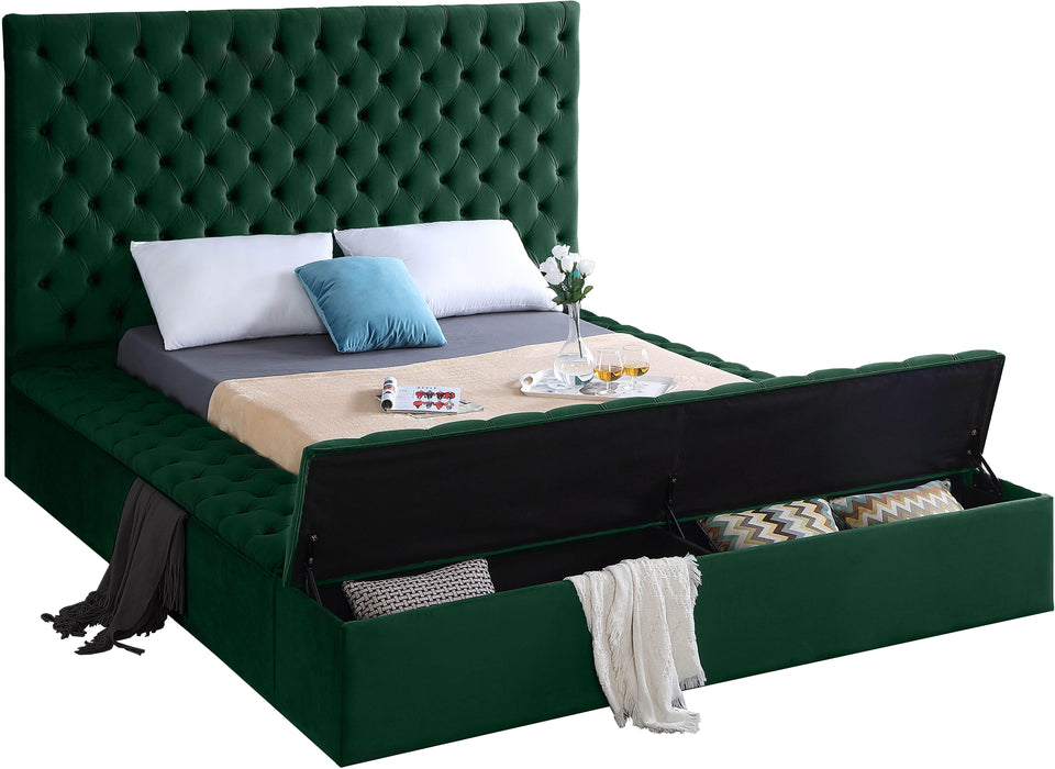 Bliss Green Velvet Queen Bed (3 Boxes) - Home And Beyond