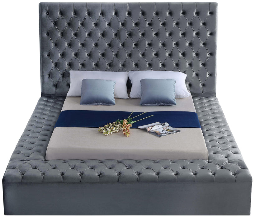Bliss Grey Velvet King Bed (3 Boxes) - Home And Beyond