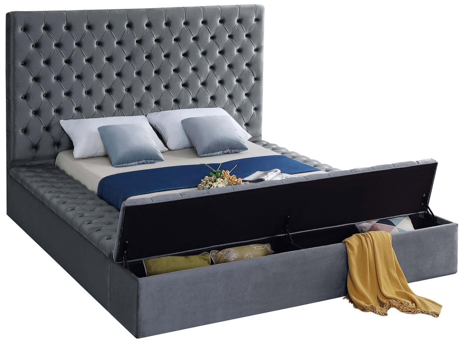 Bliss Grey Velvet King Bed (3 Boxes) - Home And Beyond
