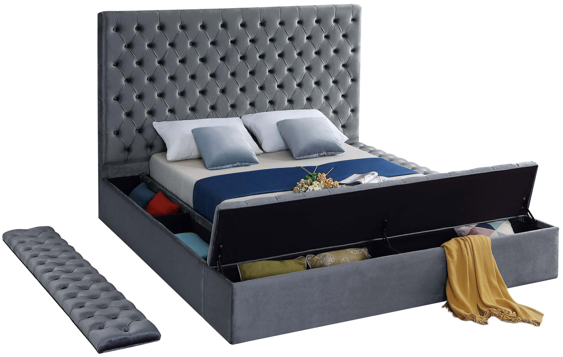 Bliss Grey Velvet Queen Bed (3 Boxes) - Home And Beyond