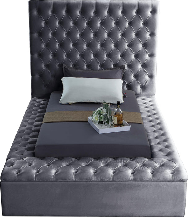 Bliss Grey Velvet Twin Bed (3 Boxes)