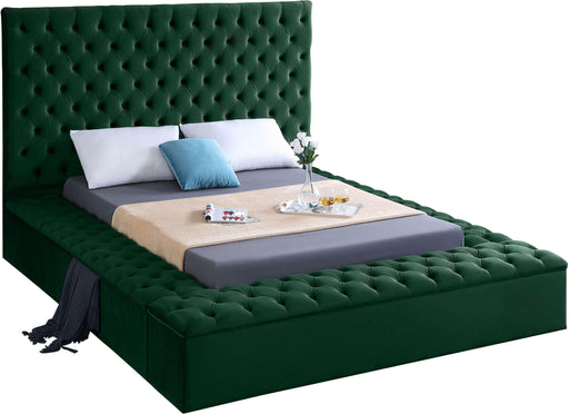 Bliss Green Velvet Queen Bed (3 Boxes) - Home And Beyond