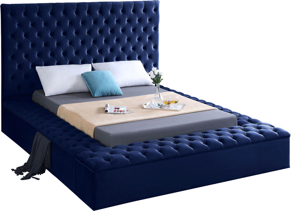 Bliss Navy Velvet Queen Bed (3 Boxes) - Home And Beyond