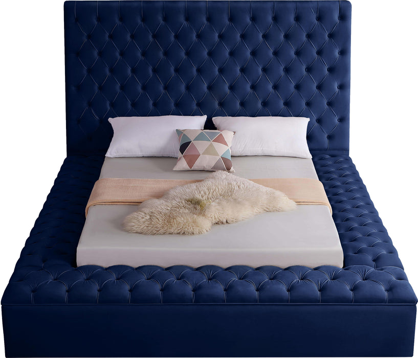 Bliss Navy Velvet Queen Bed (3 Boxes) - Home And Beyond