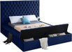 Bliss Navy Velvet Queen Bed (3 Boxes) - Home And Beyond