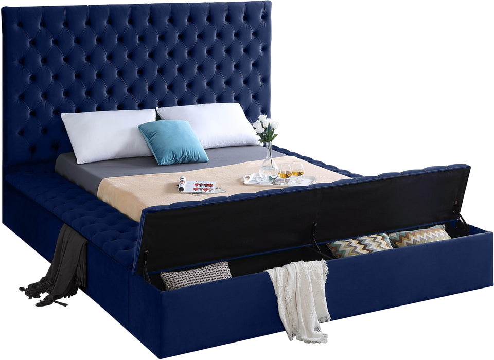 Bliss Navy Velvet Queen Bed (3 Boxes) - Home And Beyond
