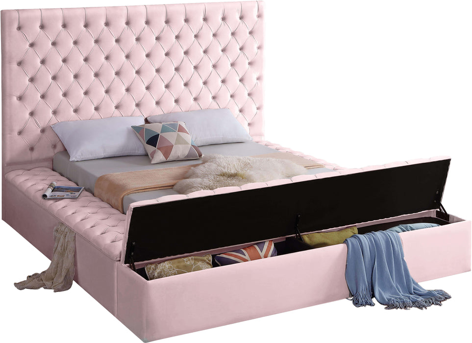 Bliss Pink Velvet King Bed (3 Boxes) - Home And Beyond