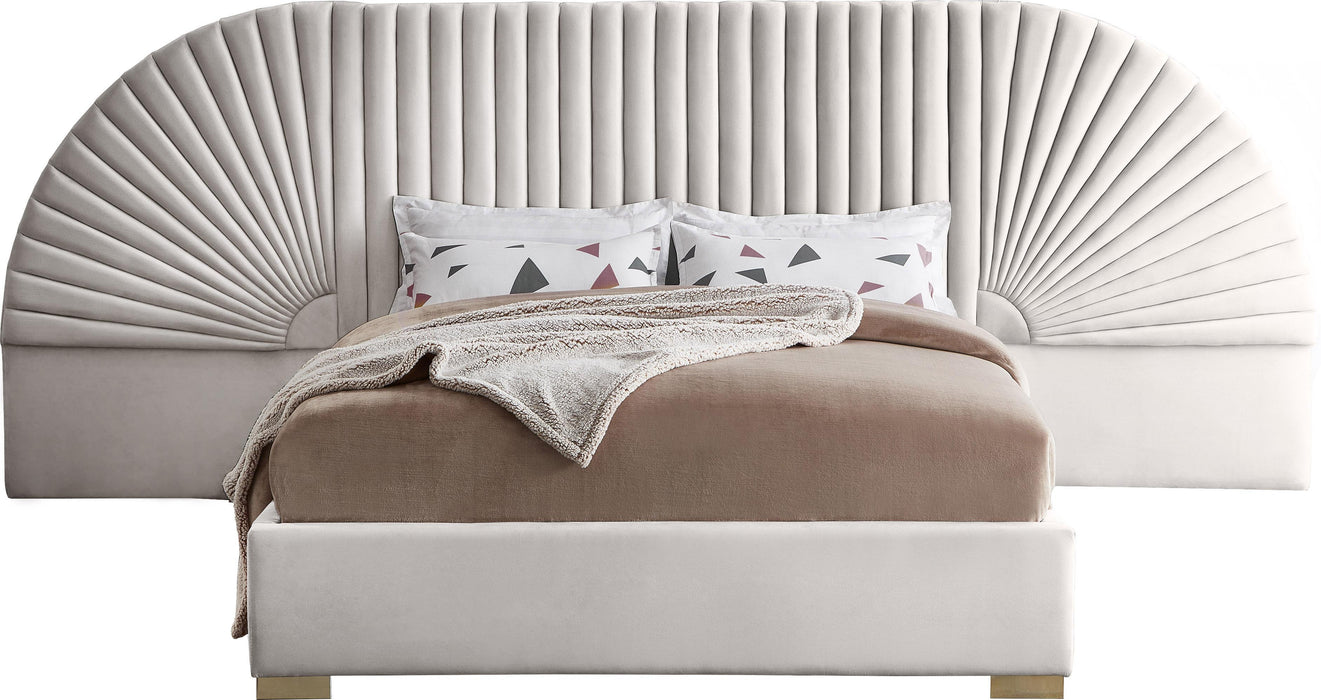 Cleo Cream Velvet Queen Bed (3 Boxes)