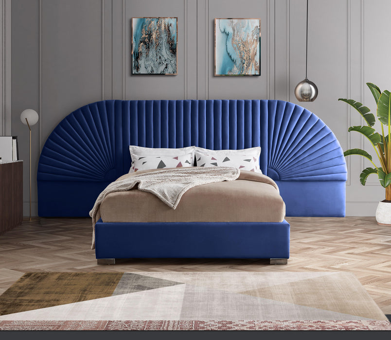 Cleo Navy Velvet Queen Bed (3 Boxes)