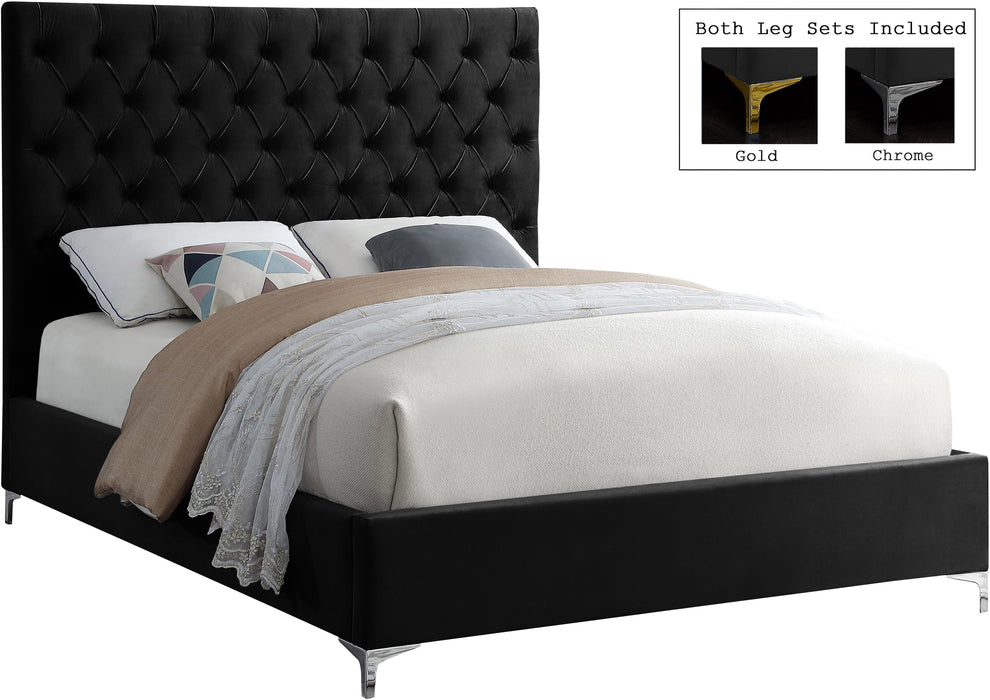 Cruz Black Velvet Queen Bed - Home And Beyond