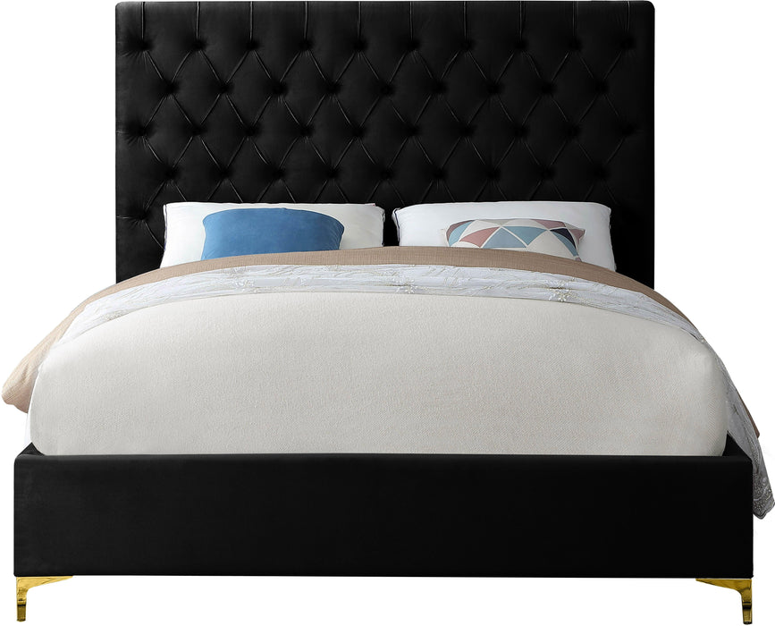 Cruz Black Velvet Queen Bed - Home And Beyond