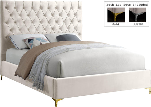 Cruz Cream Velvet King Bed - Home And Beyond