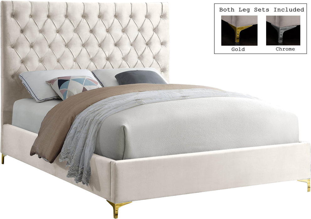 Cruz Cream Velvet King Bed - Home And Beyond