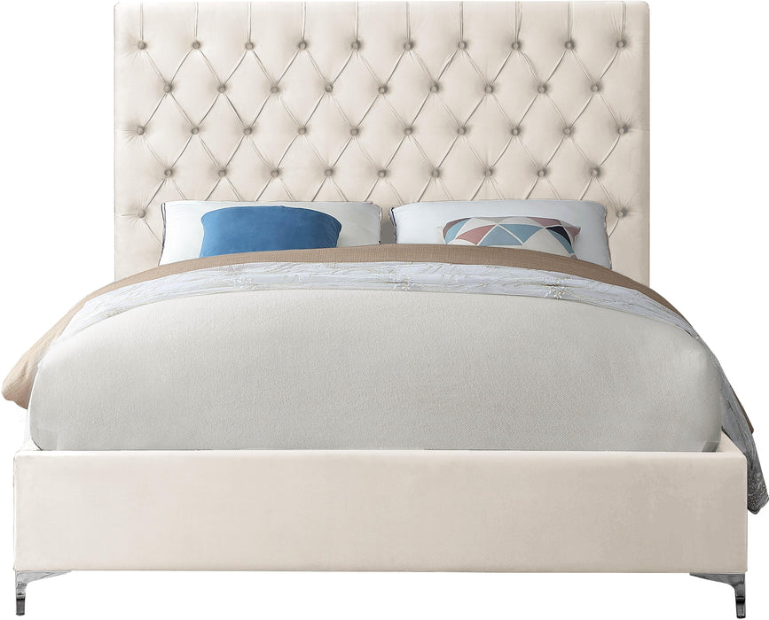 Cruz Cream Velvet King Bed - Home And Beyond