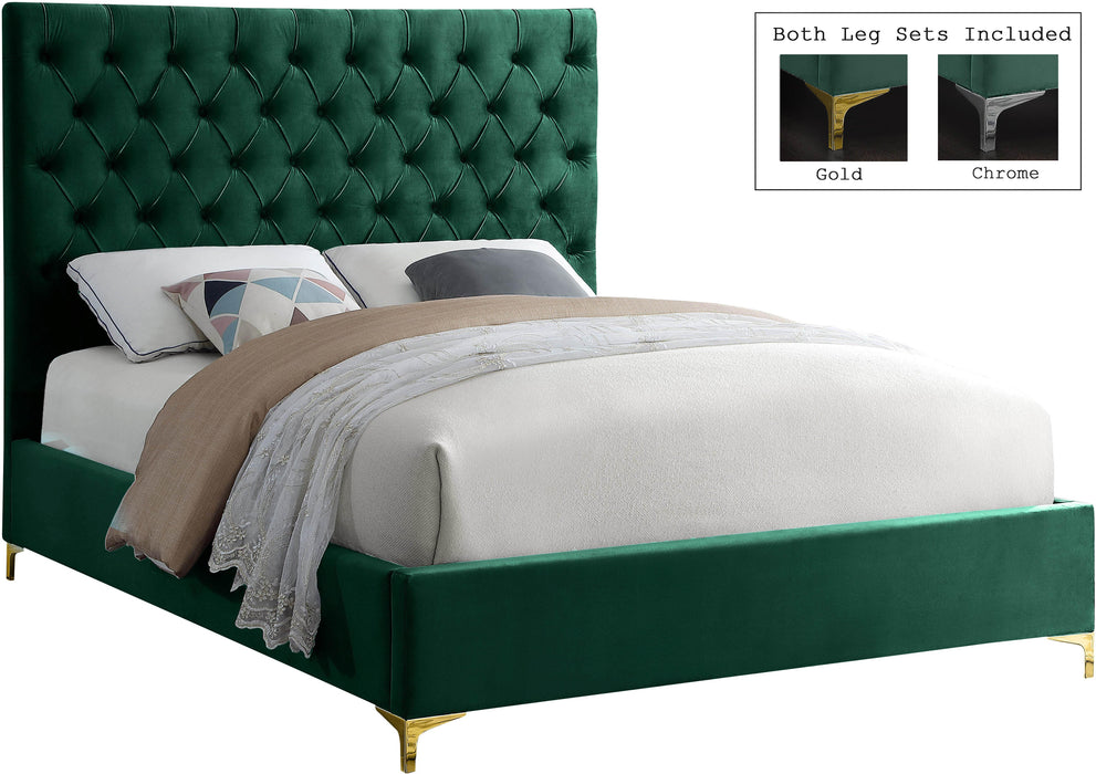 Cruz Green Velvet Queen Bed - Home And Beyond