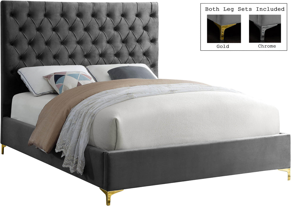 Cruz Grey Velvet Queen Bed - Home And Beyond