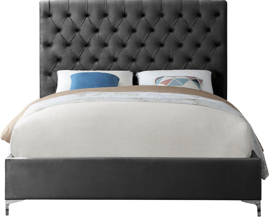 Cruz Grey Velvet King Bed - Home And Beyond