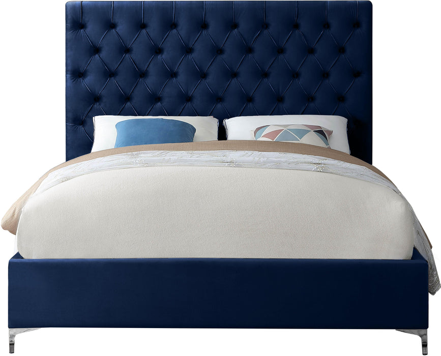 Cruz Navy Velvet King Bed - Home And Beyond