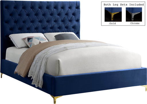 Cruz Navy Velvet King Bed - Home And Beyond