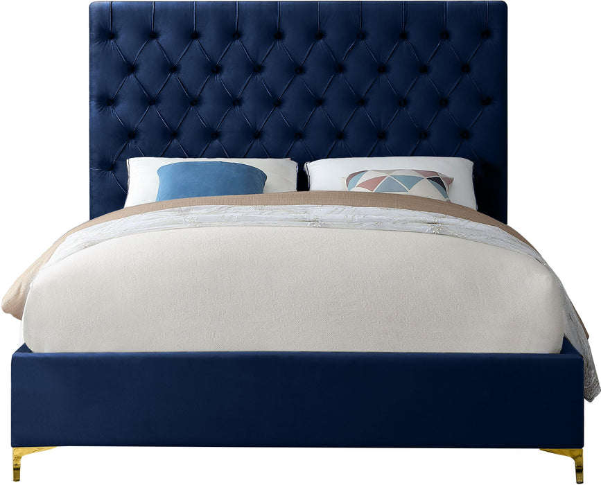 Cruz Navy Velvet King Bed - Home And Beyond