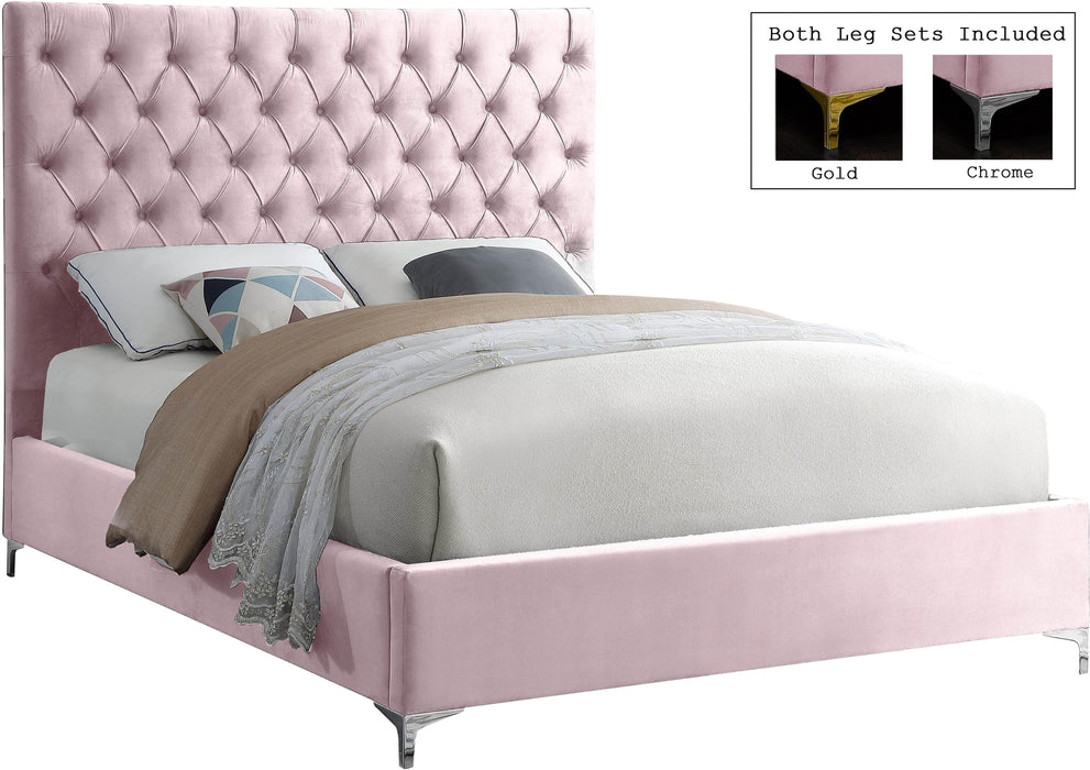 Cruz Pink Velvet Queen Bed - Home And Beyond