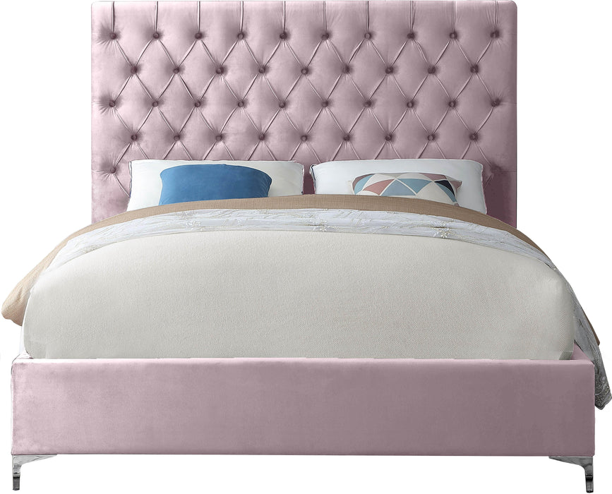 Cruz Pink Velvet Queen Bed - Home And Beyond