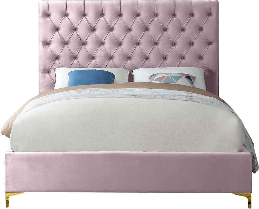 Cruz Pink Velvet Queen Bed - Home And Beyond