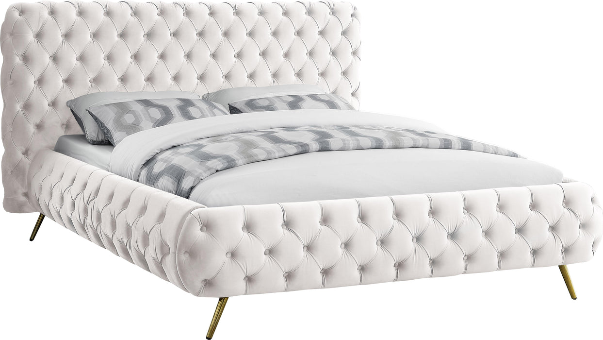 Delano Cream Velvet Queen Bed - Home And Beyond