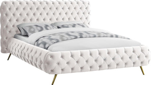 Delano Cream Velvet Queen Bed - Home And Beyond
