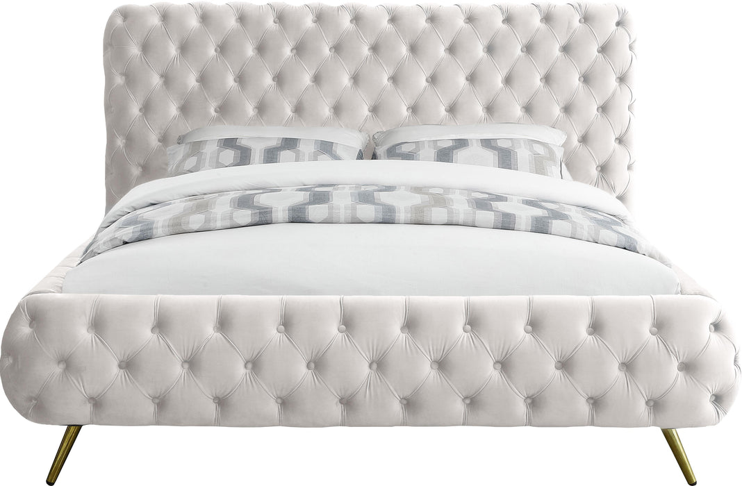 Delano Cream Velvet Queen Bed - Home And Beyond